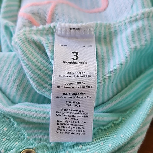Carter's Teal White Stripped Baby Girl Flamingo Cotton Romper 3M - Picture 7 of 7